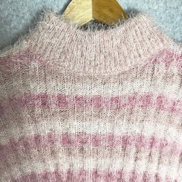 Y2K Candies Eyelash Sweater Womens Small Stretch Mock Neck Pink Striped Coquette - Picture 4 of 10